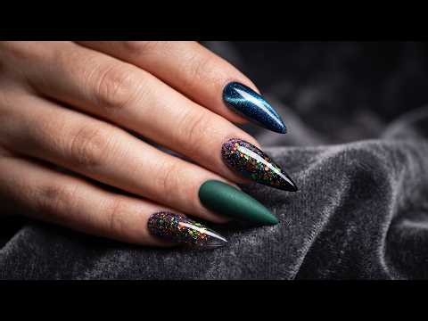 Beginner Nail Tutorial - Halloween Acrylic Nails with Glitter + Cat Eye