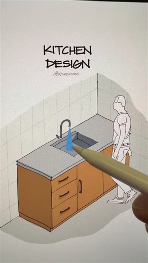 Bhupeshkumar - 07Sketches (Architecture & Design) on Instagram: "Sink water often spills onto cabinets and causes cracks over time. A 25 mm countertop overhang helps, but a drip groove is still needed to push water away. Another common issue is toe discomfort while working, which is why a 150 mm or 6 inch toe kick is essential."