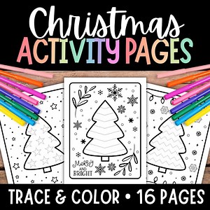 Christmas Coloring Pages, Tree Tracing, Holiday Activity - Etsy