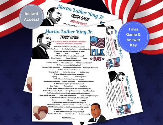 Martin Luther King Jr Trivia Game, MLK Day Printable Activity, MLK Jr Quiz Game for Kids and Adults, Civil Rights Game, Black History Month - Etsy