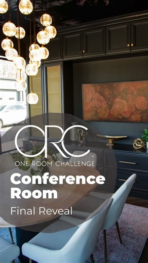 NEST on Instagram: "It’s time to shine! ✨ Here is the final reveal of my conference room for the @oneroomchallenge. Huge thank you to the incredible partners who helped bring this space to life: 🎨 Paint: @sherwinwilliams 🪵 Cabinetry: @bridgewoodcabinetry ✨ Hardware: @emtek_products 🧱 Flooring: @daltile 💡 Chandelier: @kuzcolighting — truly the most beautiful fixture I have ever seen 🌸 Wallpaper: #barkandstick Told you it was worth the wait. 🤍✨ @oner