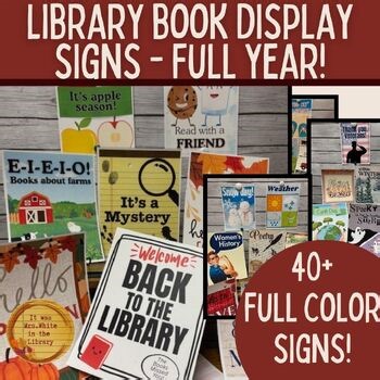 Library Book Display Signs Seasonal Themes Printable Classroom Decor Elementary