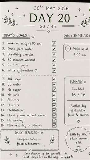 45 Days Challenge Day 20 ✨ | 20 Days of Consistency | 16/16 Tasks Complete 🌱 #shorts
