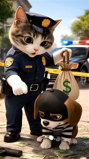POLICE CAT CATCHES DOG THIEF! Adorable Animal Chase #Shorts