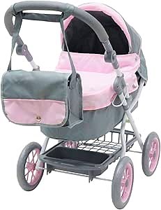 KOOKAMUNGA KIDS Baby Doll Stroller - Foldable Baby Stroller for Dolls - Play Stroller & Bassinet w/Retractable Canopy - Diaper Bag - Adjustable Soft Grip Handle - Ideal for 16” 18” & 20” Dolls