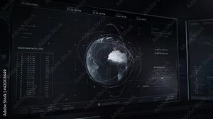 Computer Monitor. Using the latest spying technology. An analysis of Algeria is requested with the main point in the capital Algiers. The footage from the three satellites was accessed. User Interface