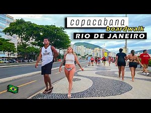 Walking in Copacabana Beach Boardwalk — 1 Hour Walk Tour — Rio de Janeiro, Brazil 🇧🇷 【 4K UHD 】