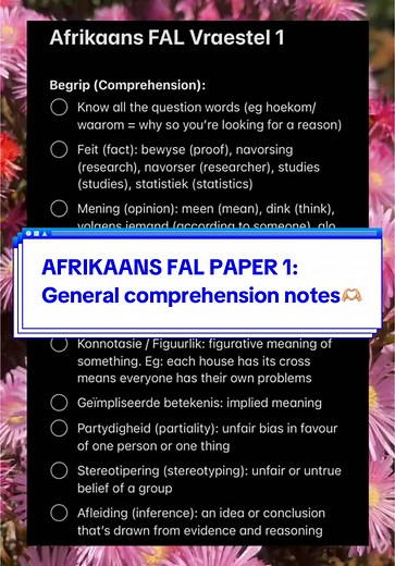 AFRIKAANS FAL PAPER 1: General Comprehension Notes