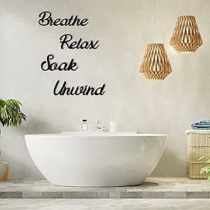Jetec 4 Pcs Black Bathroom Wall Decors Wooden Wall Signs Breathe Relax Soak Unwind Plaques Set Bathroom Aesthetic Quotes Art Fresh Rustic Hollow for Shower Washing Dressing Room(Words,Black)