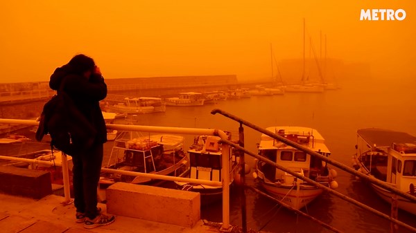 Greece's Crete island covered in orange African dust