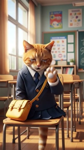 Orange cat sad crying in classroom #DreamScreenAI