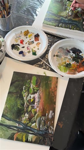 I had so much fun painting this beautiful acrylic landscape with my 12-year-old student 💕 Art helps kids learn focus, patience, and creative expression. Sign your child up to create amazing artwork and discover their artistic talent! 🎨 #knoxvilletennessee #artclass #tennessee #knoxville Sign up by texting “kid’s art ” to 865-214-7301