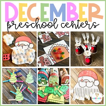 Preschool Christmas Math and Literacy Centers Activities | December Morning Bins