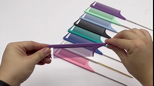 9.3'' Rat Tail Comb for Hair Stylist, Parting Comb for Braiding hair, Rattail Comb with Metal Stainless Steel Pintail for Sectioning, Teasing and Styling (Color: Turquoise Blue)