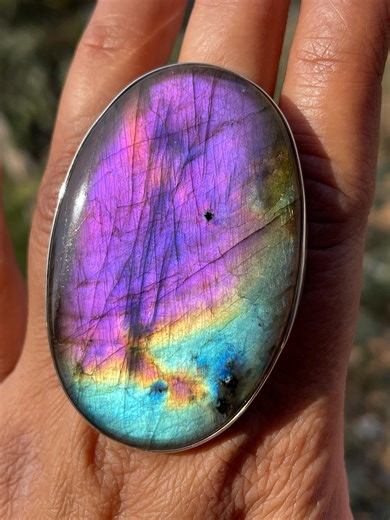 RARE Purple Spectrolite Labradorite Sterling Silver Ring, Large Rainbow Gemstone,57x37mm - Etsy