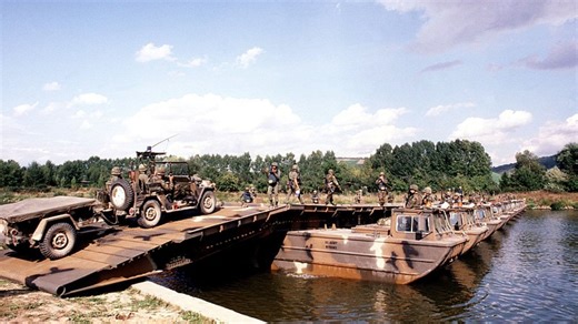 SOFREP Pic of the Day: US Army Soldiers Cross a Mobile Floating Assault Bridge During Reforger '82