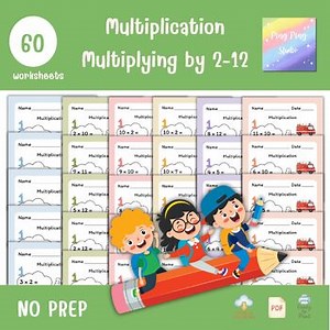 Multiplication Worksheets | Times Tables Practice 2–12 | Fun & Colorful | 60 P