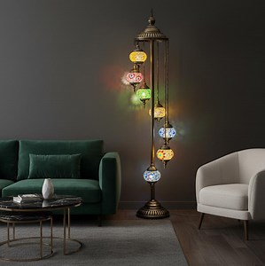 Handmade Turkish Mosaic Floor Lamp - Stained Glass Standing Light With 7 Globes - Etsy