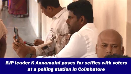 JP leader K Annamalai poses for selfies with voters at a polling station in Coimbatore