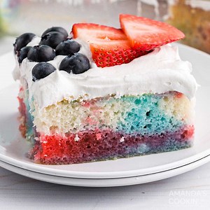 15K views · 19 reactions | RECIPE HERE -> https://amandascookin.com/red-white-and-blue-poke-cake/ This red white and blue poke cake recipe is fun to bring along to your holiday potlucks and get-togethers whether it be Memorial Day, Fourth of July, or Veterans Day. | Things I Love | Facebook