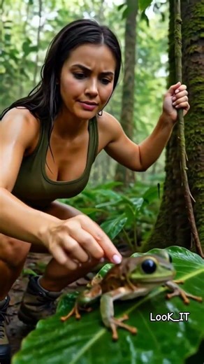 The thrilling moment when catching frogs in the forest