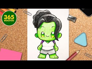 COMO DIBUJAR A SHE HULK KAWAII 💚 Dibujos marvel kawaii 💚 Aprender a dibujar con Jape