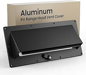 Safoner RV Accessories Exterior- Metal Exhaust Vent Cover with Adjustable Depth, Includes Butyl Tape, Aluminum Stove Hood Replacement for Motorhomes, and Campers- Black