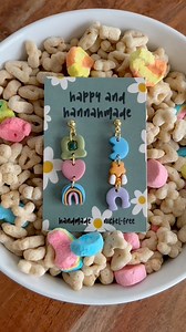 behind the scenes of my current shop favorite!!!! The lucky charms dangles and studs have been a best seller since I introduced them into my shop last March, so this year I decided to bring in an addition to the family and make lucky charms hair clips!!! I love them so much the background color makes it look like the charms are sitting in milk 😍 I’d love to know which is your favorite: the dangles, studs or hair clip?!?🩷 #luckycharms #clayart #clayearrings #stpatricksday #jewelrymaker | happy 