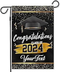 Customized Congrats Graduation Garden Flag Vertical Double Sided Congratulations Class of 2024 Flag Burlap 12x18 Inch For Boys Girls Friends Decor Outdoor Welcome House Party Custom Name Gift Idea