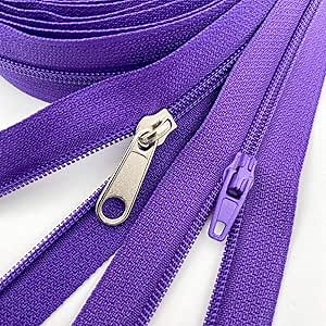 10Yards Bulk Zippers #3 Nylon Coil Zippers by The Yard with 15pcs Auto-Lock Zipper Sliders and 10pcs Silver Pulls for Sewing Crafts Bages(#3 Dark Purple)