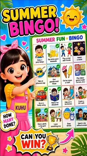 SUMMER BINGO for Kids ☀️🎯 | Easy Summer Activity | Fun with Kuhu 🎉 #ytshorts #fun #summer