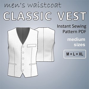 Medium Sizes Classic Vest Pattern for Men Waistcoat Man M   L   XL (US 40   42   44) Digital Sewing Pattern PDF - Etsy