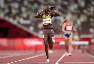 Ugandan Peruth Chemutai wins the women's 3000m steeplechase at the Olympics 2021