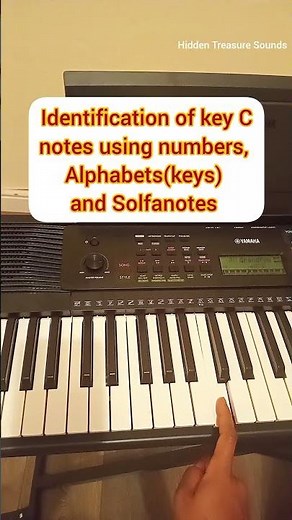 Identification of key C notes using numbers, Alphabets (keys) and solfa notes.