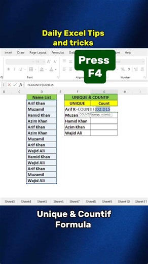 Excel Trick: UNIQUE + COUNTIF Formula | Find Unique Names & Count Duplicates