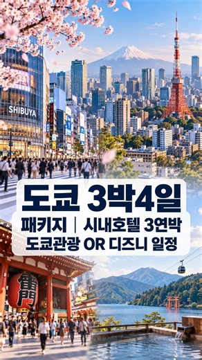 도쿄 3박4일 패키지｜시내호텔 3연박, 도쿄관광 OR 디즈니 일정