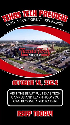 Our biggest campus tour event is just two weeks away! Texas Tech Preview is the perfect opportunity to visit campus, with over 400 prospective first-year students attending on the same day! Come tour Texas Tech, hear from our Admissions experts, meet representatives from your prospective major, explore the campus, and experience the excitement of game days at Texas Tech! Click here to learn more and register: https://www.depts.ttu.edu/admissions/preview/ #texastech #collegestudent #campuslife #c