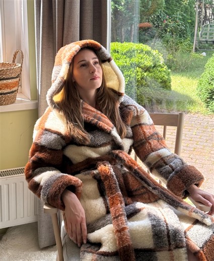 Merino Wool Bathrobe With Hood: Unisex Knit Dressing Gown - Etsy