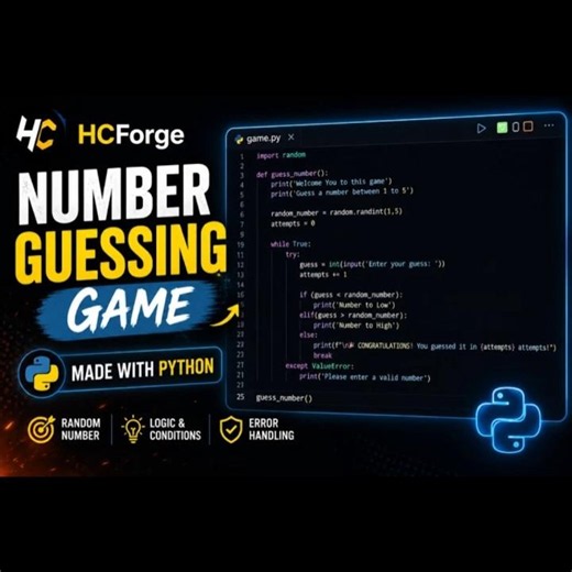 Build a Number Guessing Game in Python | Beginner Python Project with Exception Handling || HCForge