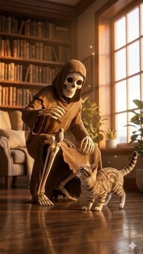 Skeleton Petting a Cute Cat 🐱💀 | Wholesome 3D Animation