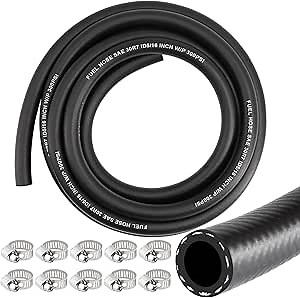 Taxutor 5/16" ID 8mm Fuel Line Hose 10FT - SAE 30R7 300PSI Replacement Kit for Automotive, Marine, Small Engine - Gas, Oil, Diesel Hose with 10 Clamps