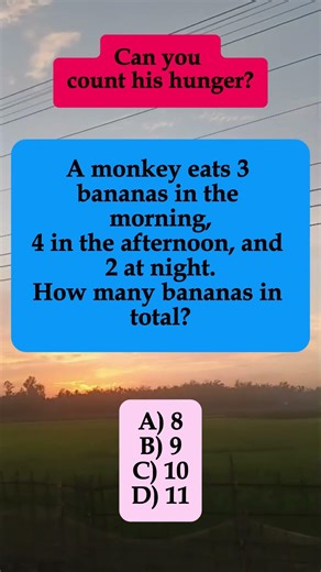 🐒 Monkey Eats 3 Morning, 4 Afternoon, 2 Night – Total Bananas? #shorts #math #iqvistax #riddle