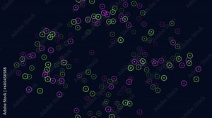 A symmetrical pattern of overlapping purple and green circles arranged in a circular formation. The circles are equally spaced and overlap in a captivating design