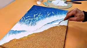 Abstract sea waves painting: Acrylic paint + sugar - Mixed media art 🌊✨