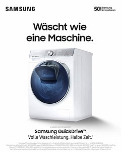 Schneller ans Ziel. 🌪 Mit unserer Samsung QuickDrive™ Waschmaschine wird deine Wäsche dank zweifacher Rotation in der Hälfte der Zeit sauber – und trotzdem schonend gereinigt.* *👉Jetzt klicken und mehr erfahren: spr.ly/Samsung_Quickdrive_HAI | Samsung