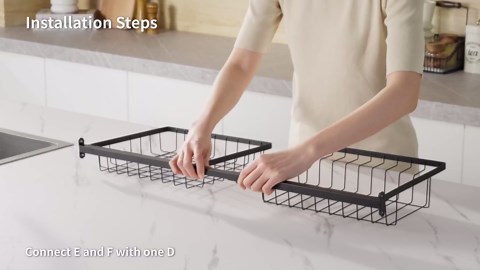 Over The Sink Dish Drying Rack - Adjustable 2 Tier Large Capacity Stainless Steel Drainer with Cutlery & Utensil Holders, Kitchen Storage & Organization, 30"-33.9" L x 11" W x 21.5" H, Black