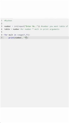 Writing a Python code to print table of a number.