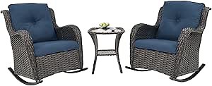 Patio Rocking Chairs Bistro Set - Wicker Outdoor Rocking Chairs Set of 2 with Side Table, All Weather Rattan Rocker Seating Patio Furniture Set for Porch Balcony Garden Brown
