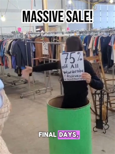 Time is running out! This TV show sale must close at 6.00pm Monday February 16th. We have been adding racks of clothes, shoes, purses etc... everyday for weeks. Everything was all priced at 50% to 60% off of new but now take another 75% off of all wardrobe and now 60% off all antiques and new arrivals! You are saving over 85%! 254 Bartley Dr. Toronto 11-7 weekdays & 11 to 6 weekends Please bring nonperishable donation of food or hygiene products for local food banks and animal shelters Cash dona