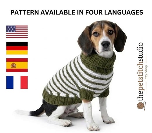 Cozy Striped Knit Dog Coat Pattern | Easy Dog Sweater Knitting Pattern |  Striped Dog Jacket Pattern | Instant Digital Download